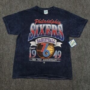 Philidelphia 76's '47 T Shirt Size‎ Large NBA 75th Anniversary Atlas Blue